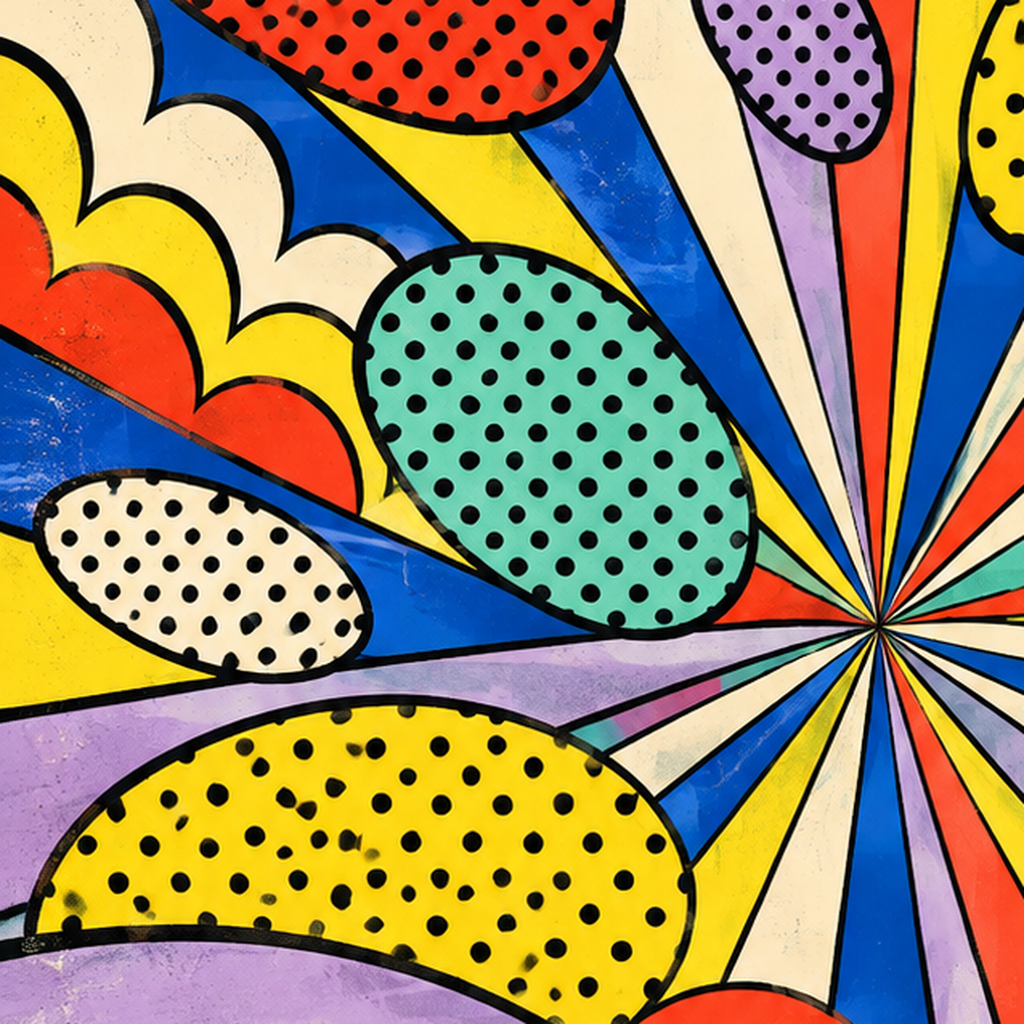 Retro Pop Art Desenli Renkli Patlayan Çizgili Poster — baskının yakın çekimi, kâğıt dokusu ve renk detayı