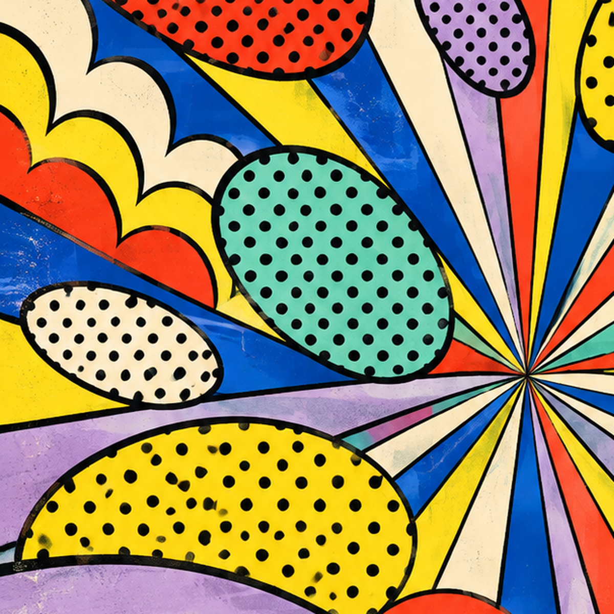 Retro Pop Art Desenli Renkli Patlayan Çizgili Poster — baskının yakın çekimi, kâğıt dokusu ve renk detayı