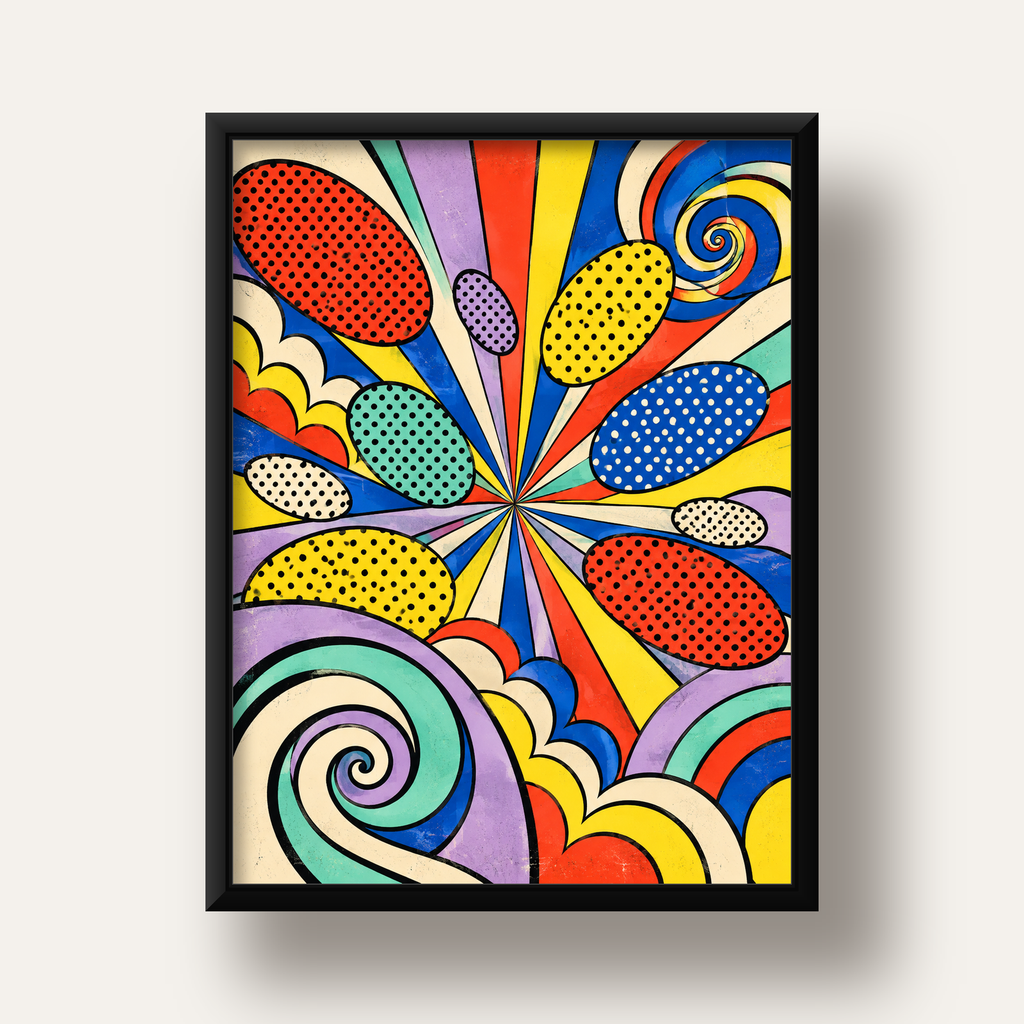 Retro Pop Art Desenli Renkli Patlayan Çizgili Poster — siyah derin çerçeveli