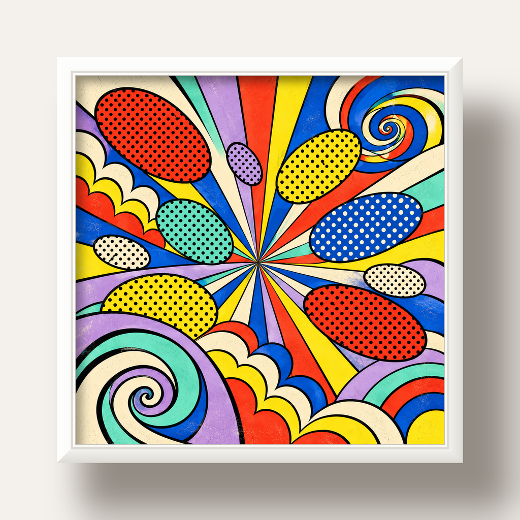 Retro Pop Art Desenli Renkli Patlayan Çizgili Poster — beyaz derin çerçeveli