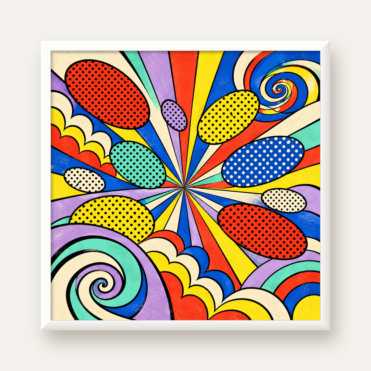Retro Pop Art Desenli Renkli Patlayan Çizgili Poster — beyaz çerçeveli kare poster