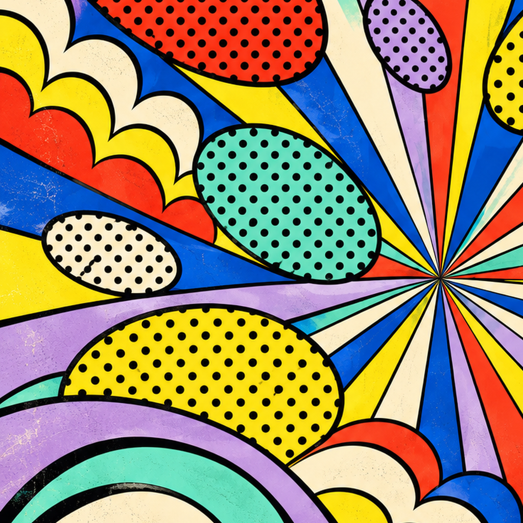 Retro Pop Art Desenli Renkli Patlayan Çizgili Poster — baskının yakın çekimi, kâğıt dokusu ve renk detayı