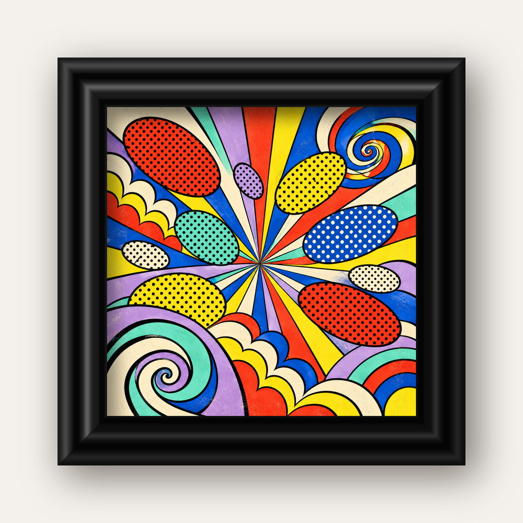 Retro Pop Art Desenli Renkli Patlayan Çizgili Poster — siyah galeri çerçeveli