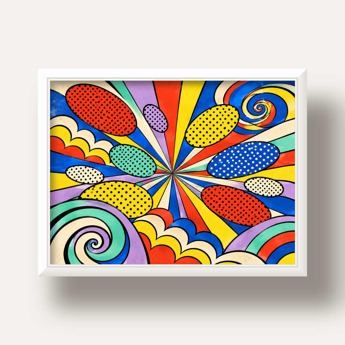 Retro Pop Art Desenli Renkli Patlayan Çizgili Poster — beyaz derin çerçeveli