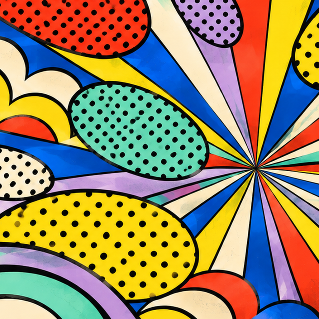 Retro Pop Art Desenli Renkli Patlayan Çizgili Poster — baskının yakın çekimi, kâğıt dokusu ve renk detayı