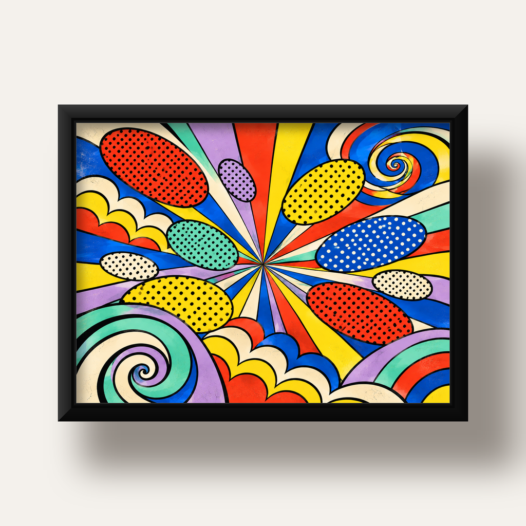 Retro Pop Art Desenli Renkli Patlayan Çizgili Poster — siyah derin çerçeveli