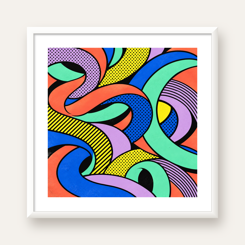 Renkli Pop Art Dalgalar Poster – Soyut Retro Duvar Dekoru — beyaz çerçeveli kare poster