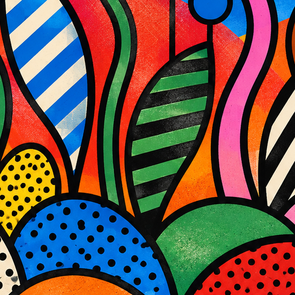 Renkli Soyut Çiçekler Pop Art Poster – Canlı Modern Duvar Dekoru — baskının yakın çekimi, kâğıt dokusu ve renk detayı