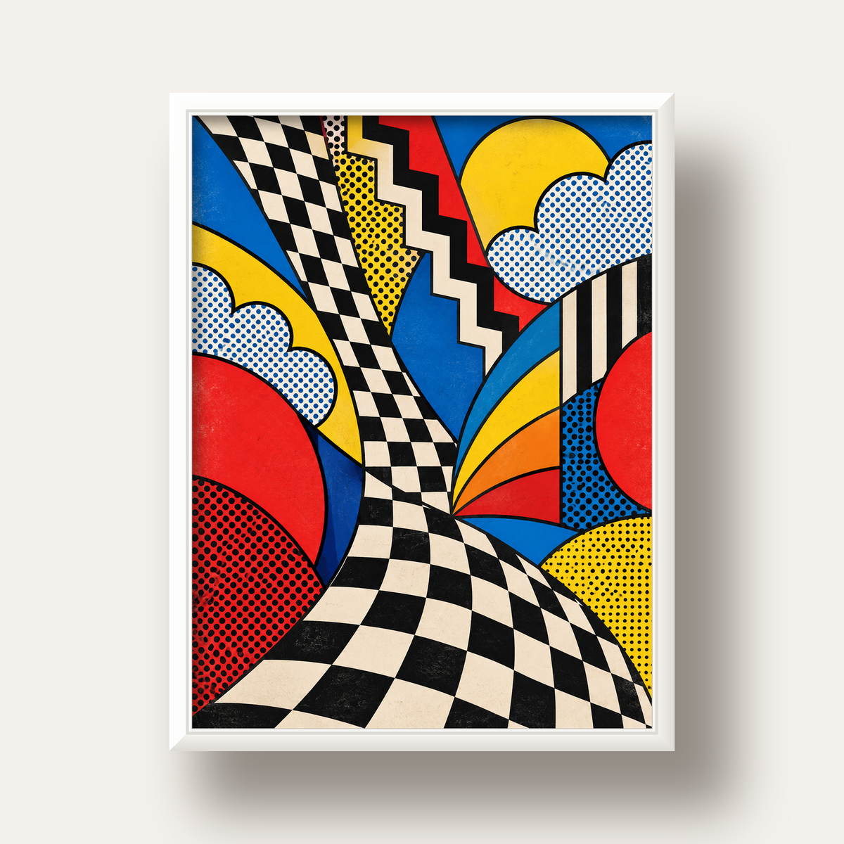 Soyut Pop Art Desenli Renkli Modern Poster Baskı — beyaz derin çerçeveli