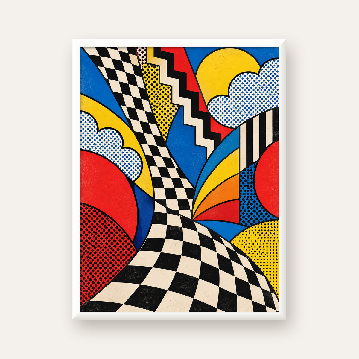 Soyut Pop Art Desenli Renkli Modern Poster Baskı — beyaz çerçeveli dikey poster