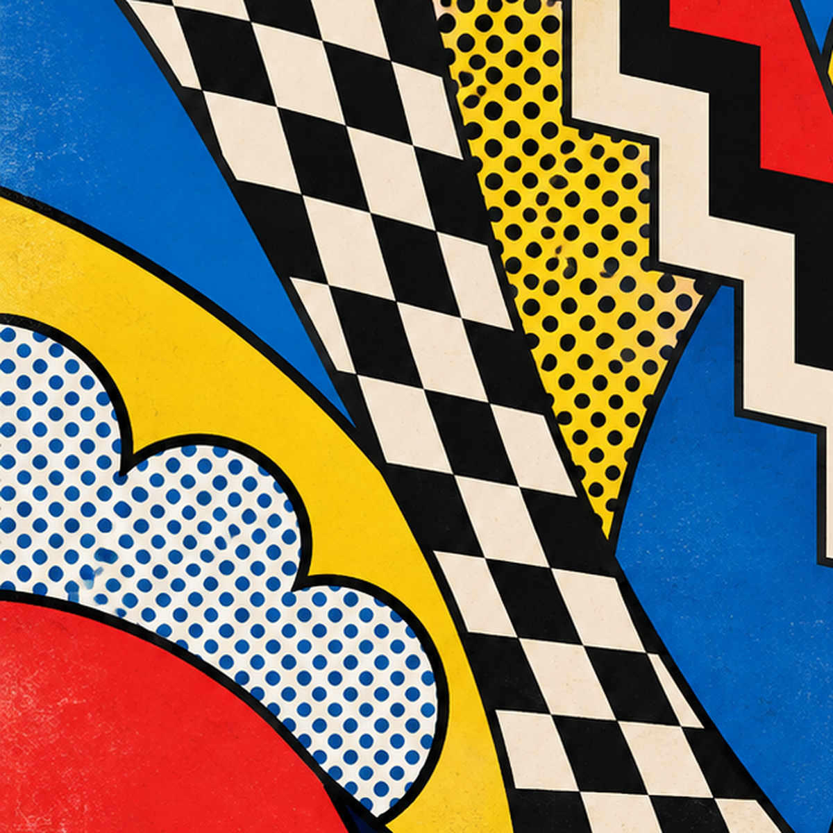 Soyut Pop Art Desenli Renkli Modern Poster Baskı — baskının yakın çekimi, kâğıt dokusu ve renk detayı
