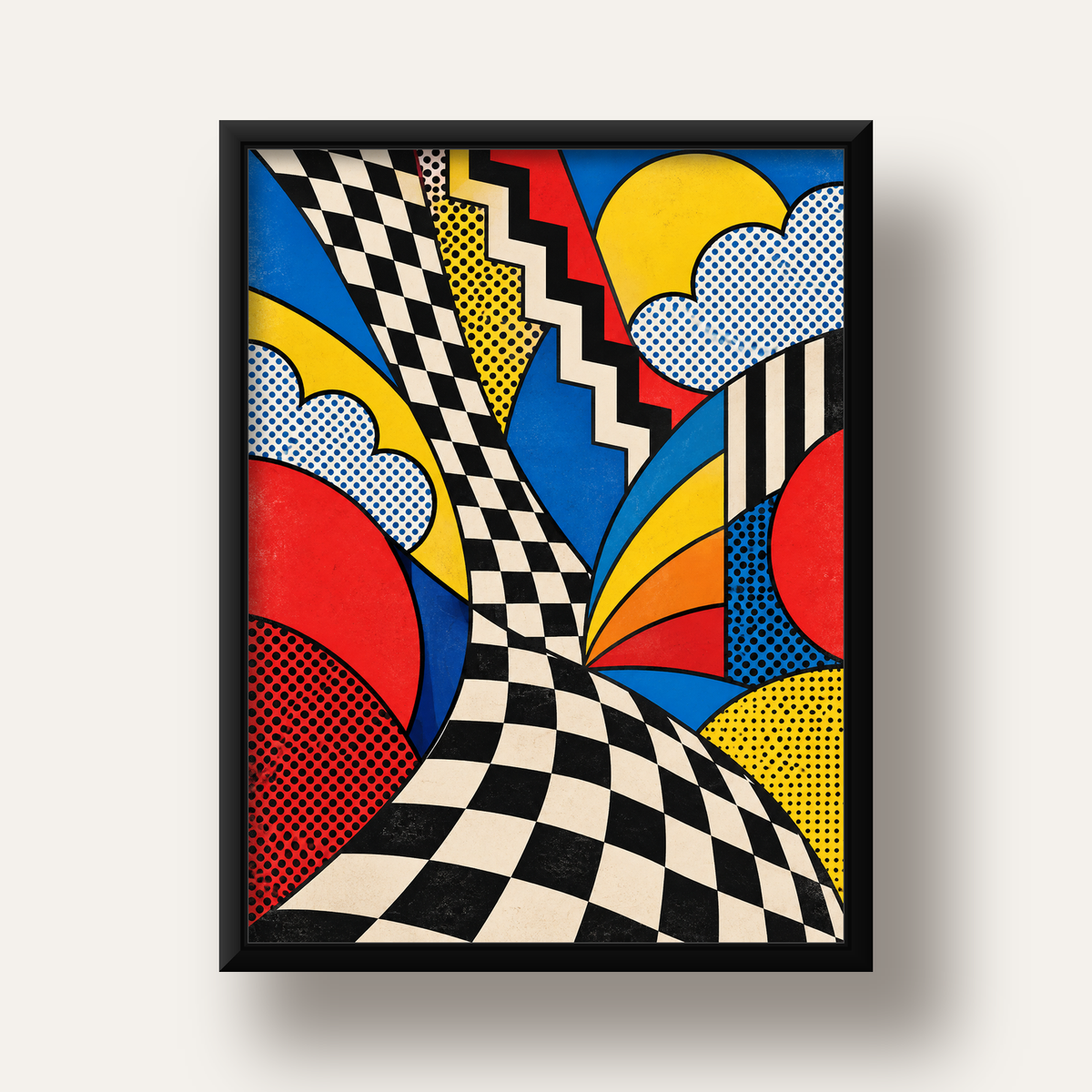 Soyut Pop Art Desenli Renkli Modern Poster Baskı — siyah derin çerçeveli