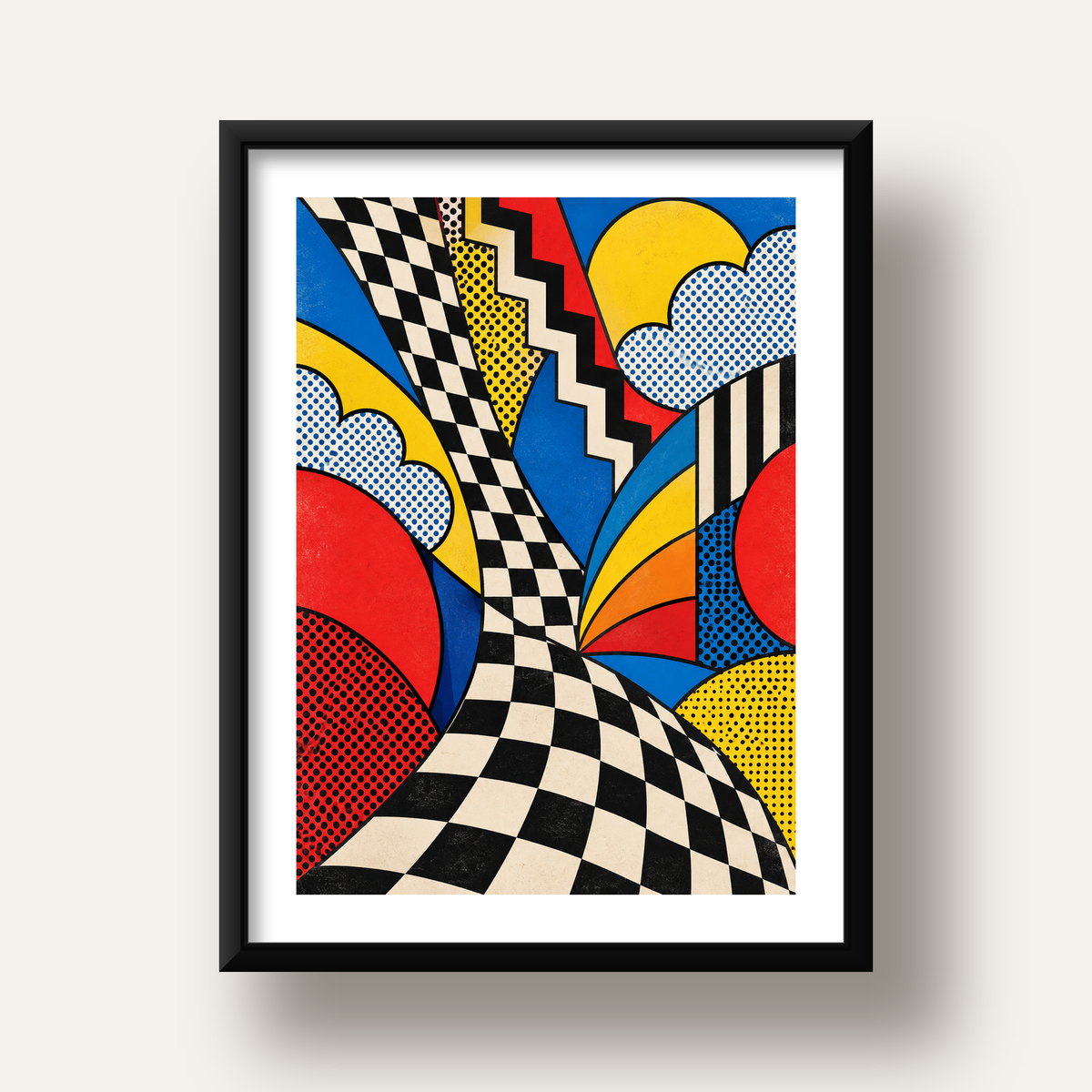 Soyut Pop Art Desenli Renkli Modern Poster Baskı — siyah derin çerçeveli paspartulu