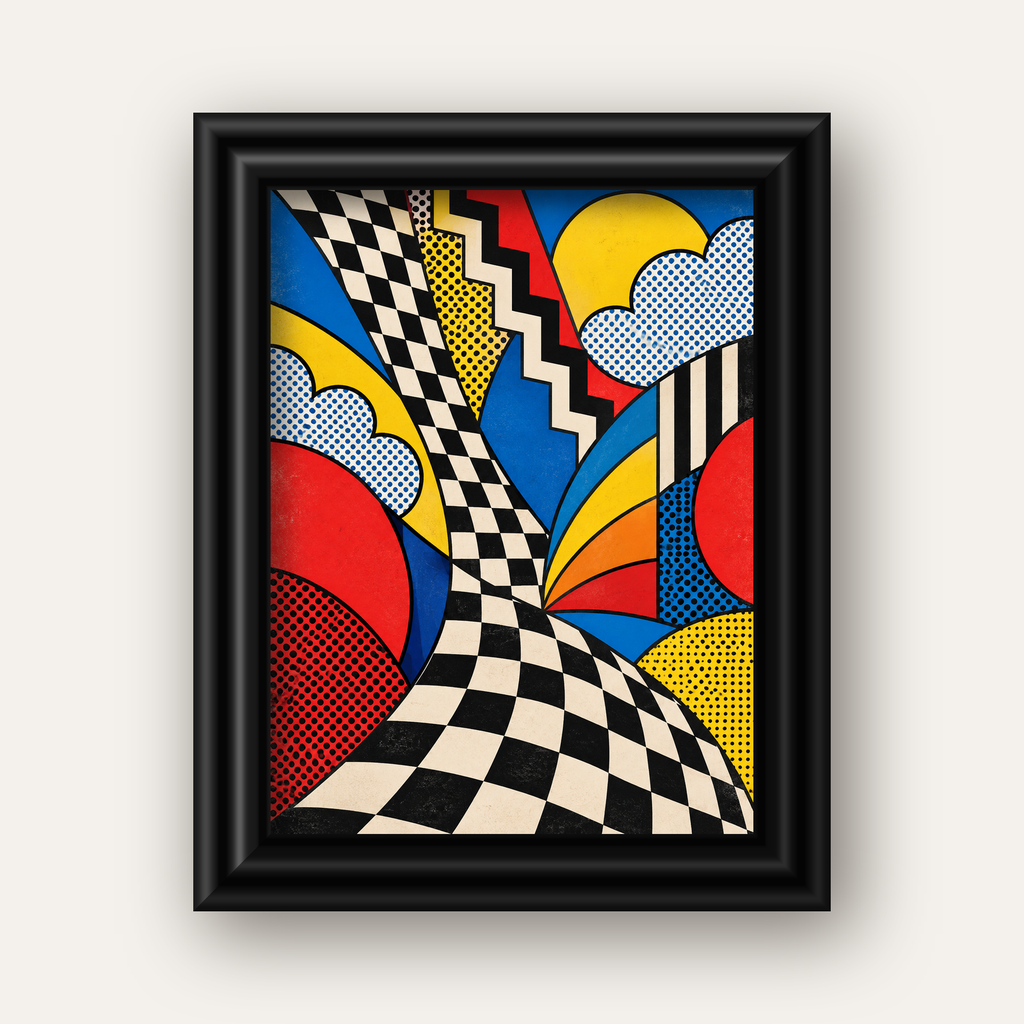 Soyut Pop Art Desenli Renkli Modern Poster Baskı — siyah galeri çerçeveli