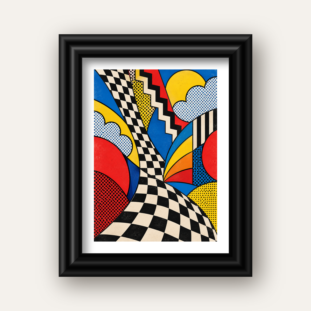 Soyut Pop Art Desenli Renkli Modern Poster Baskı — siyah galeri çerçeveli paspartulu