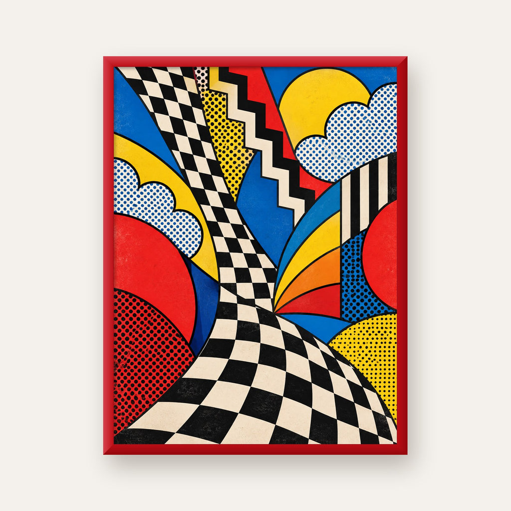 Soyut Pop Art Desenli Renkli Modern Poster Baskı — kırmızı çerçeveli