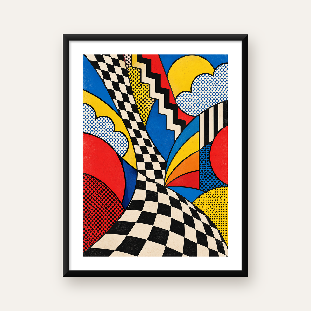 Soyut Pop Art Desenli Renkli Modern Poster Baskı — Dikey baskı, beyaz paspartulu