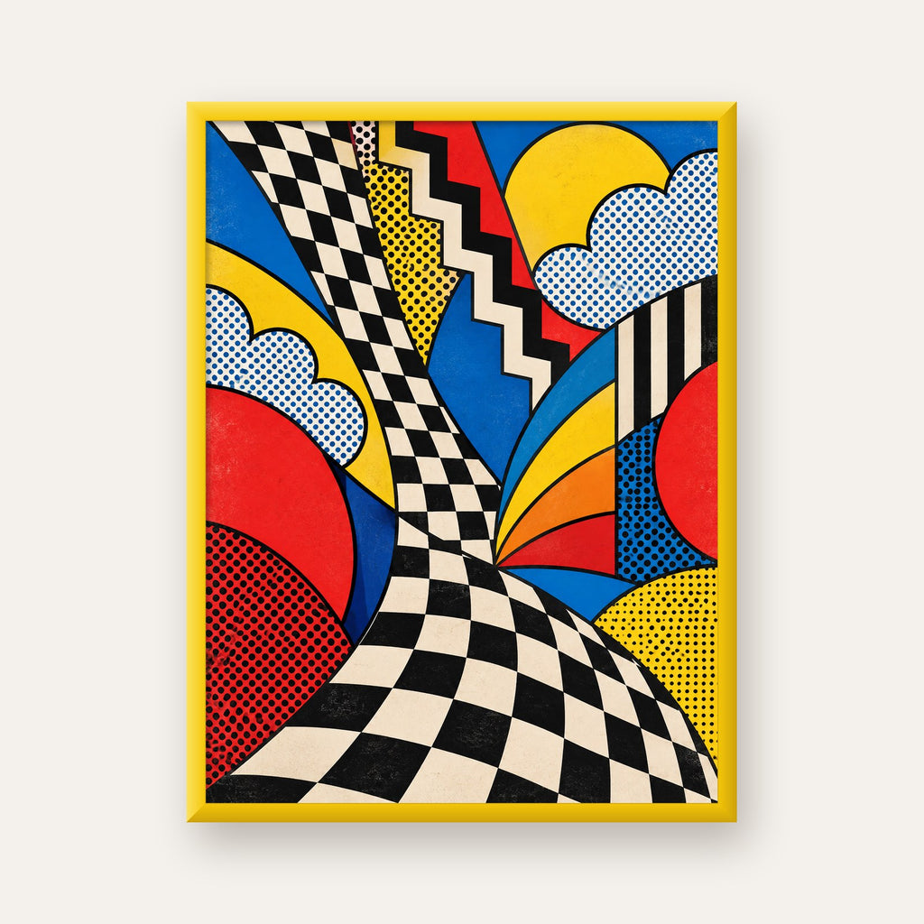 Soyut Pop Art Desenli Renkli Modern Poster Baskı — sarı çerçeveli