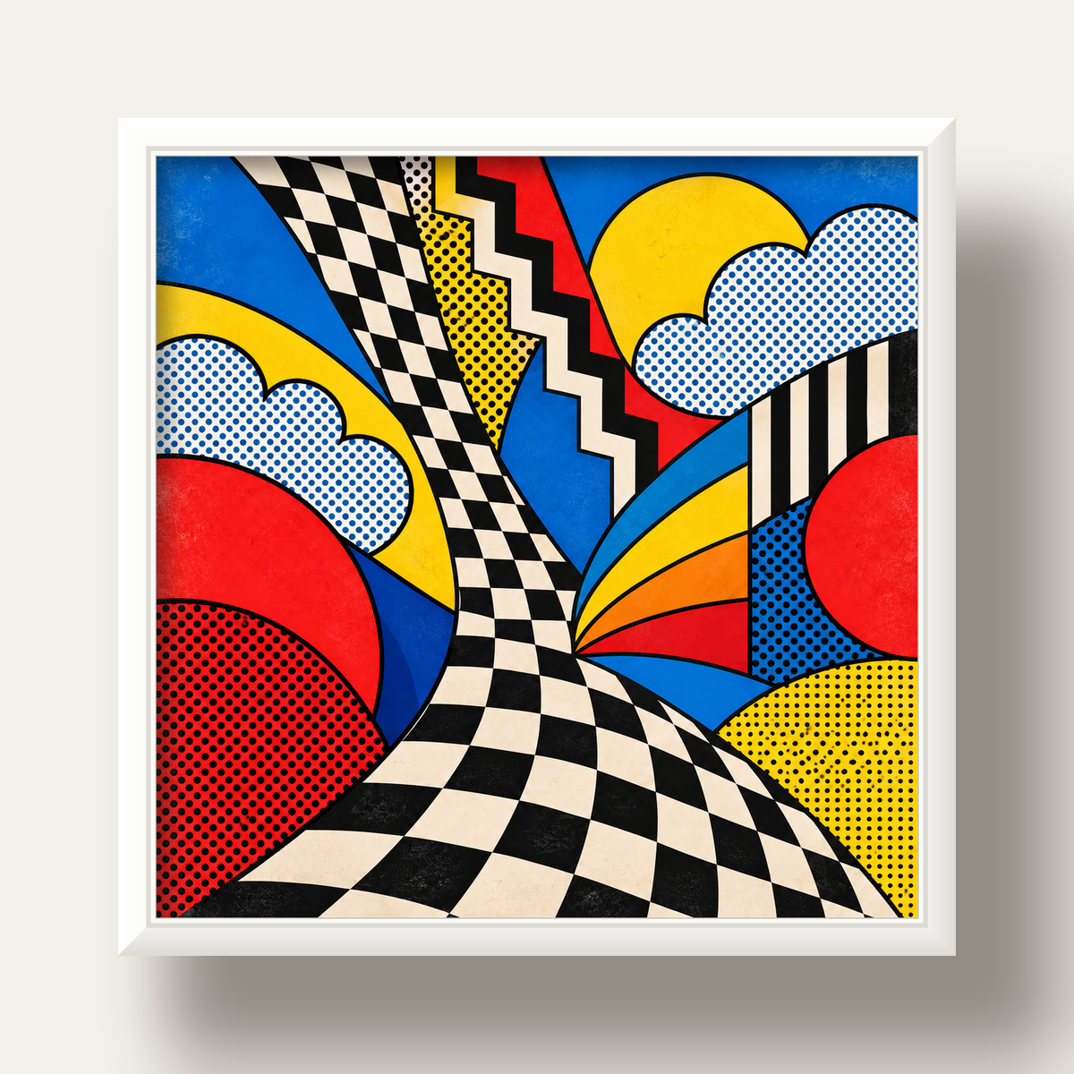 Soyut Pop Art Desenli Renkli Modern Poster Baskı — beyaz derin çerçeveli