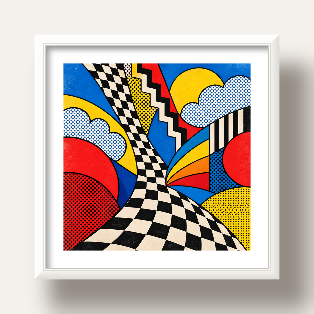 Soyut Pop Art Desenli Renkli Modern Poster Baskı — beyaz derin çerçeveli paspartulu