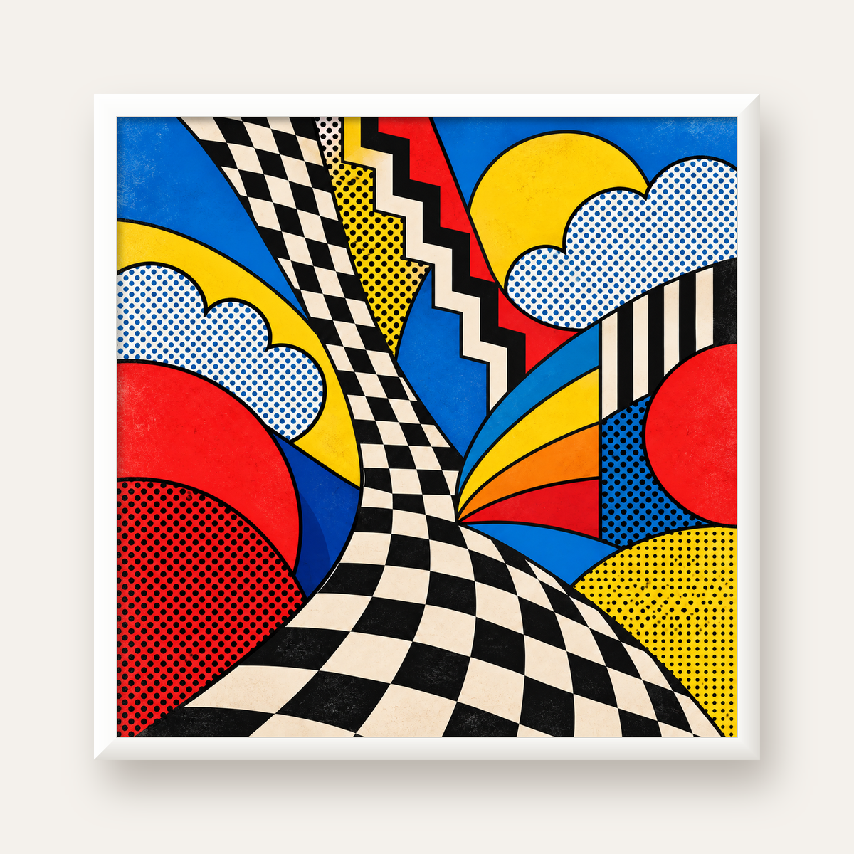 Soyut Pop Art Desenli Renkli Modern Poster Baskı — beyaz çerçeveli kare poster