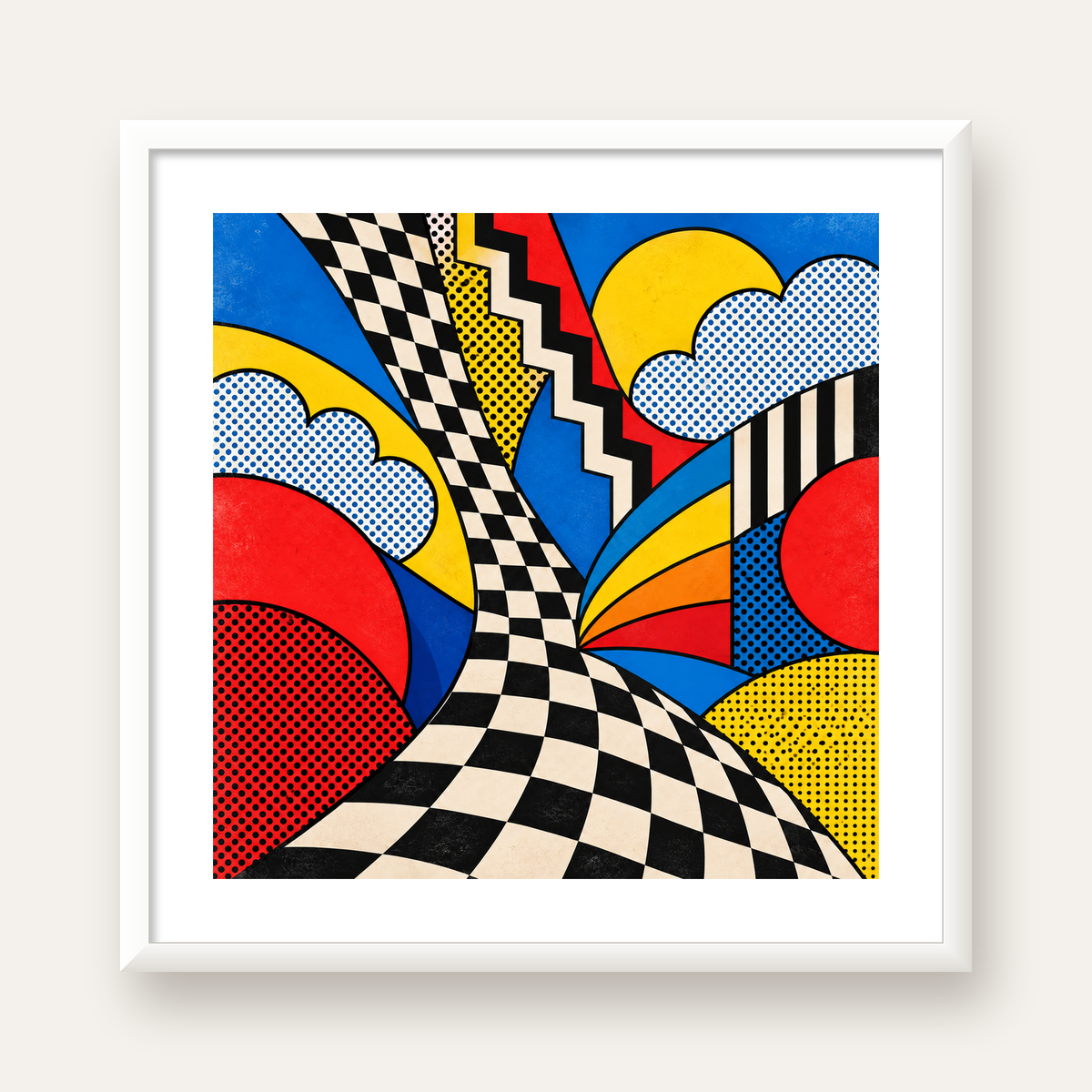 Soyut Pop Art Desenli Renkli Modern Poster Baskı — beyaz çerçeveli kare poster