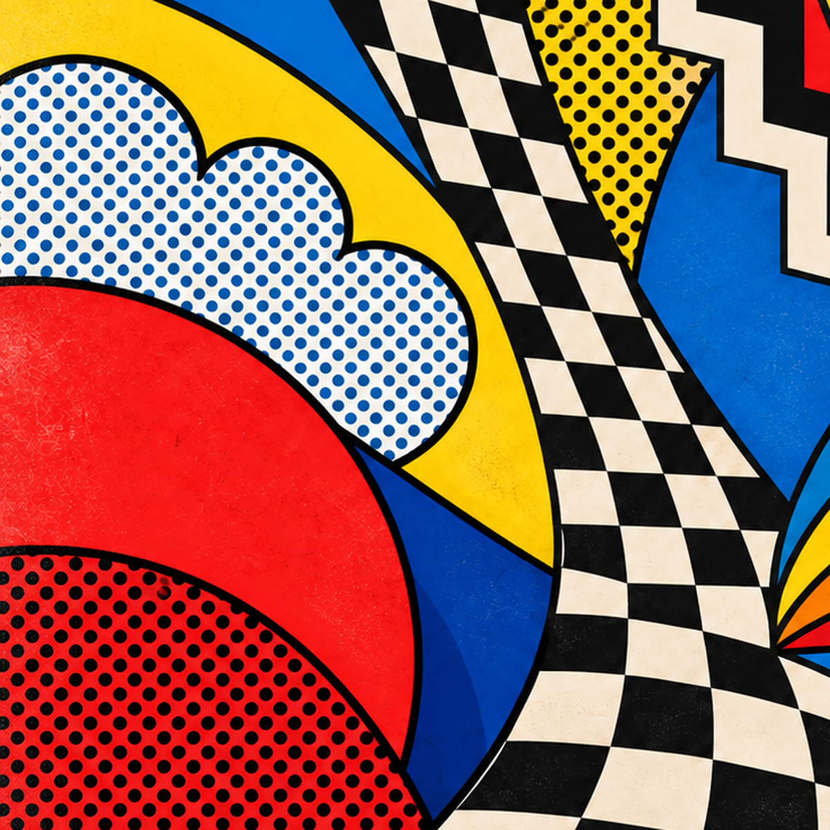 Soyut Pop Art Desenli Renkli Modern Poster Baskı — baskının yakın çekimi, kâğıt dokusu ve renk detayı