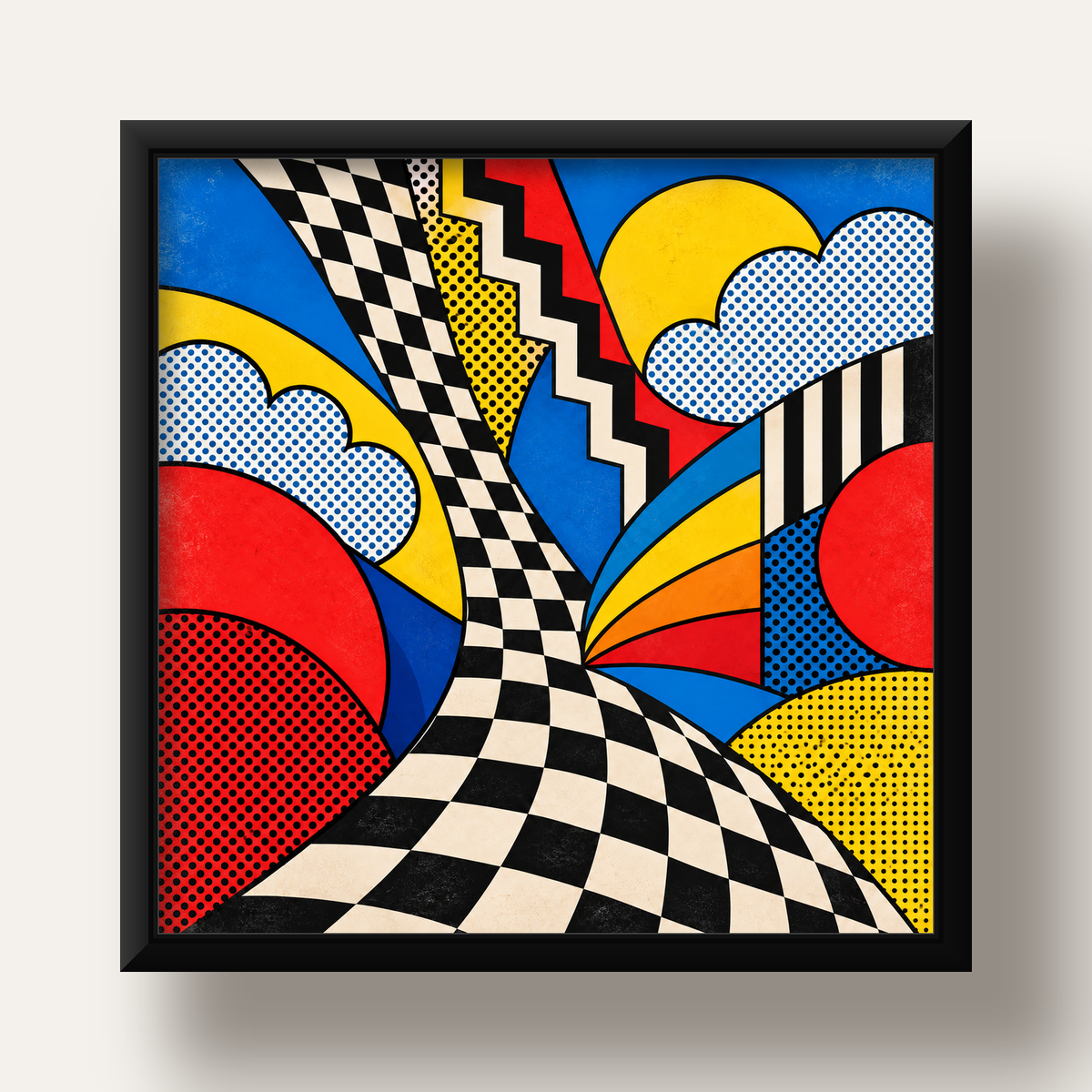 Soyut Pop Art Desenli Renkli Modern Poster Baskı — siyah derin çerçeveli