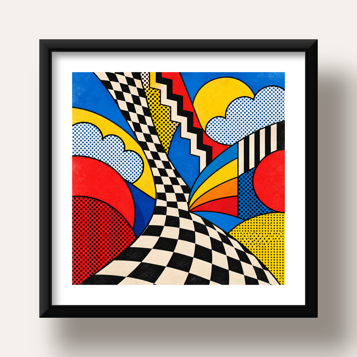 Soyut Pop Art Desenli Renkli Modern Poster Baskı — siyah derin çerçeveli paspartulu