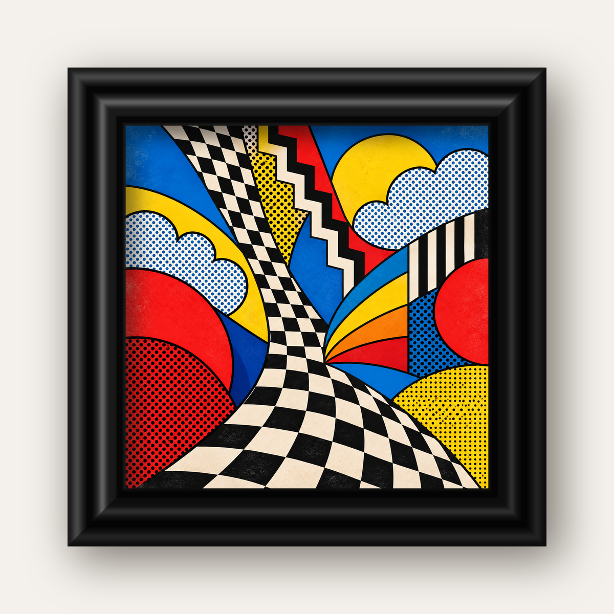 Soyut Pop Art Desenli Renkli Modern Poster Baskı — siyah galeri çerçeveli