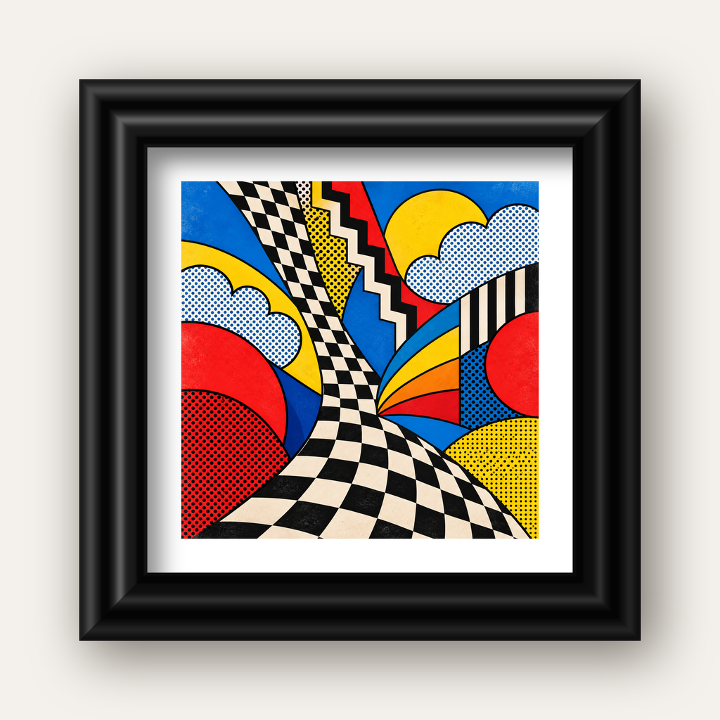 Soyut Pop Art Desenli Renkli Modern Poster Baskı — siyah galeri çerçeveli paspartulu