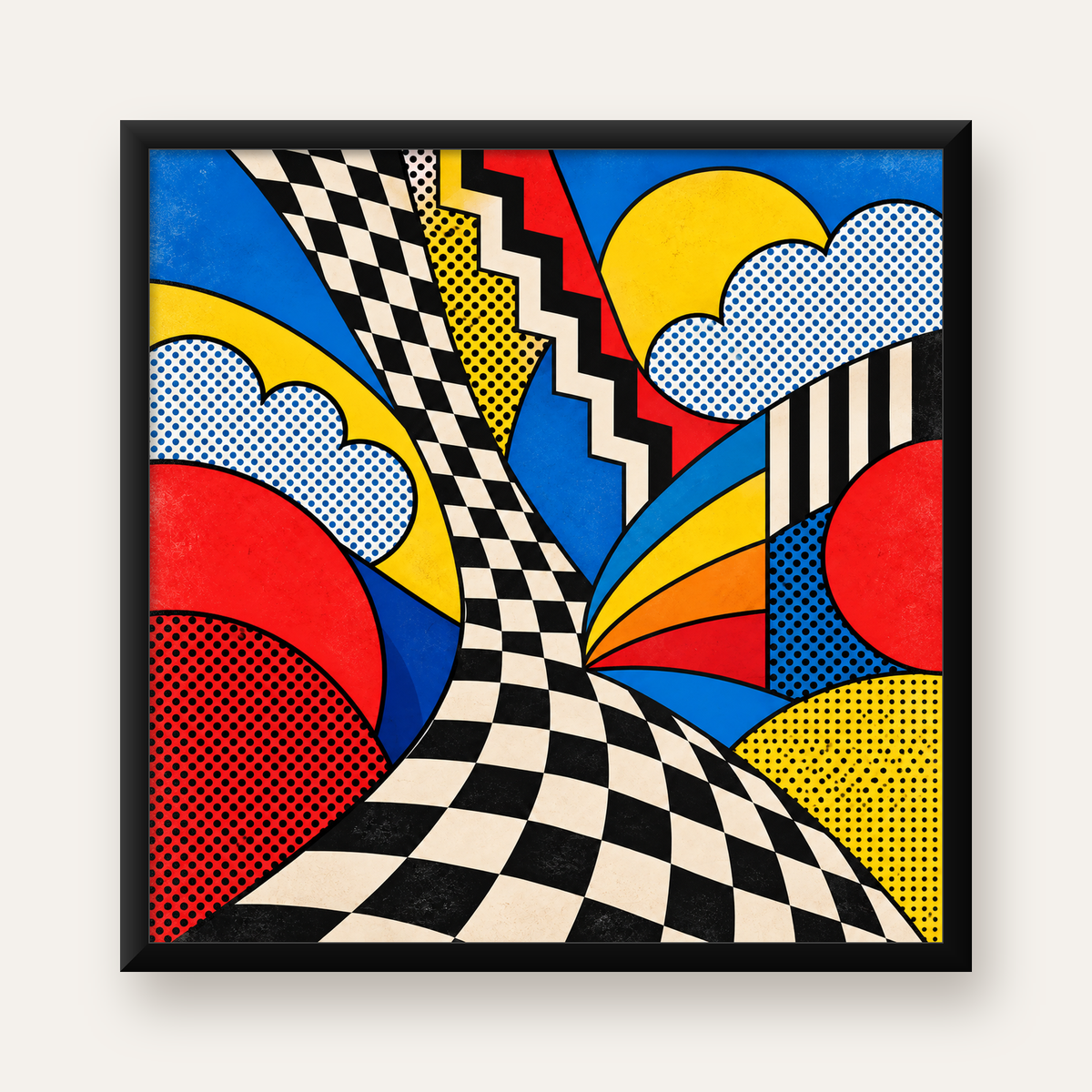 Soyut Pop Art Desenli Renkli Modern Poster Baskı — Kare baskı, düz siyah çerçeveli duvar posteri