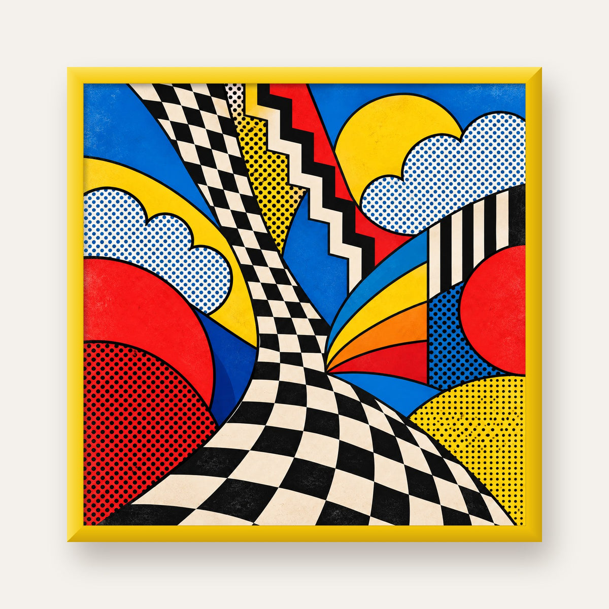 Soyut Pop Art Desenli Renkli Modern Poster Baskı — sarı çerçeveli