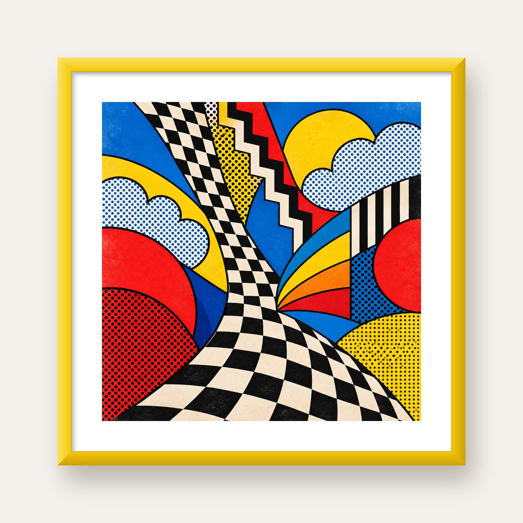 Soyut Pop Art Desenli Renkli Modern Poster Baskı — sarı çerçeveli paspartulu