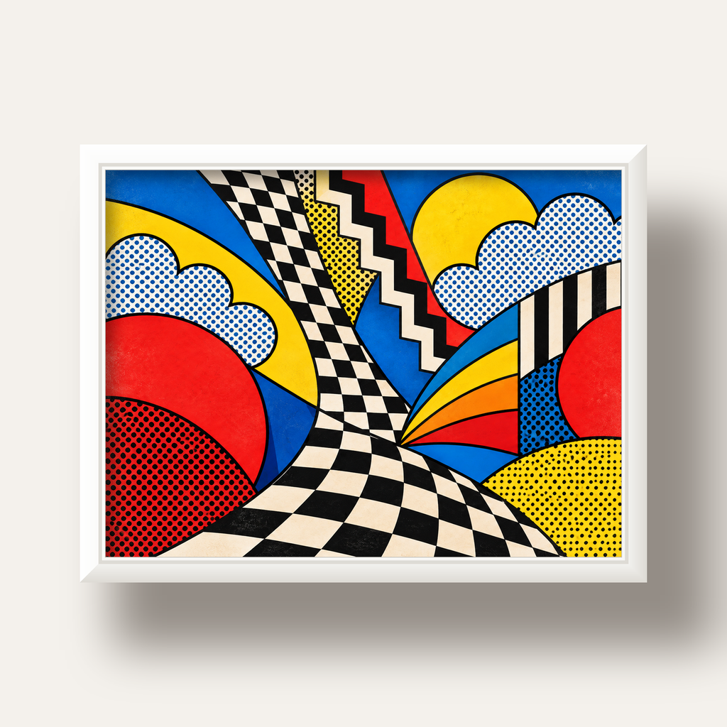 Soyut Pop Art Desenli Renkli Modern Poster Baskı — beyaz derin çerçeveli