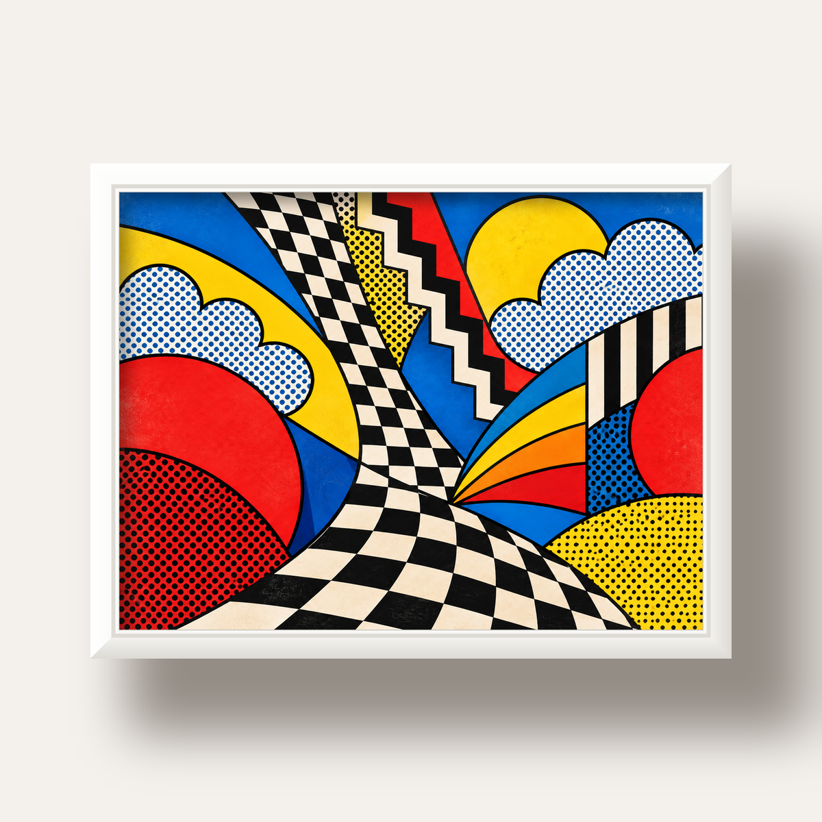 Soyut Pop Art Desenli Renkli Modern Poster Baskı — beyaz derin çerçeveli