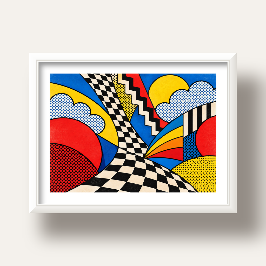 Soyut Pop Art Desenli Renkli Modern Poster Baskı — beyaz derin çerçeveli paspartulu