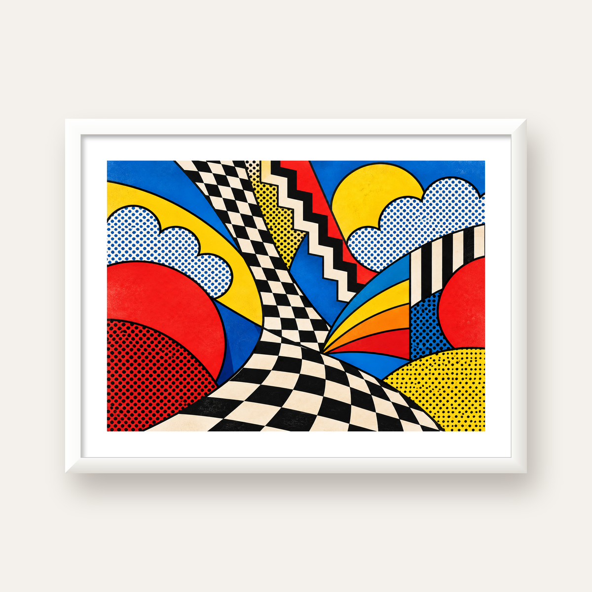 Soyut Pop Art Desenli Renkli Modern Poster Baskı — beyaz çerçeveli yatay poster