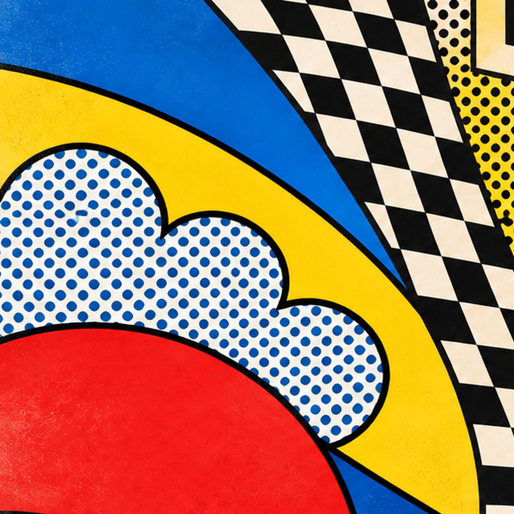 Soyut Pop Art Desenli Renkli Modern Poster Baskı — baskının yakın çekimi, kâğıt dokusu ve renk detayı