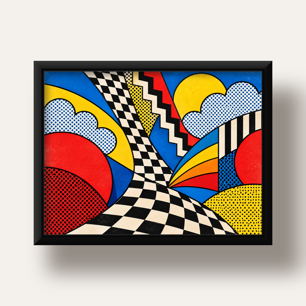 Soyut Pop Art Desenli Renkli Modern Poster Baskı — siyah derin çerçeveli