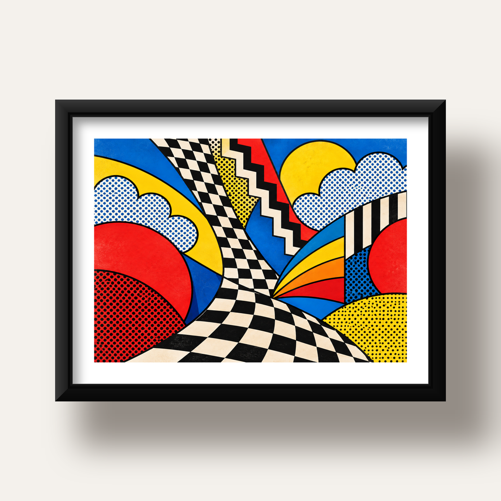 Soyut Pop Art Desenli Renkli Modern Poster Baskı — siyah derin çerçeveli paspartulu