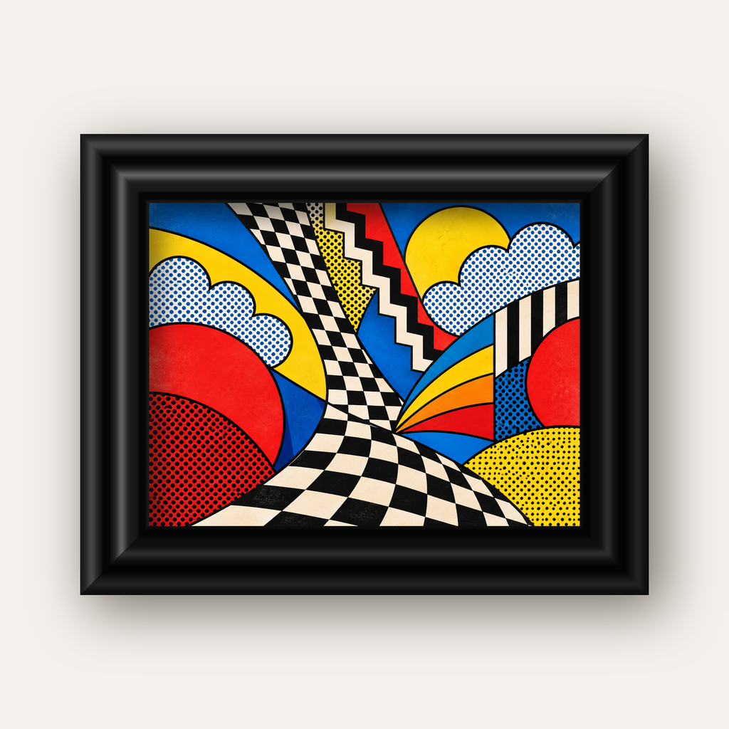 Soyut Pop Art Desenli Renkli Modern Poster Baskı — siyah galeri çerçeveli