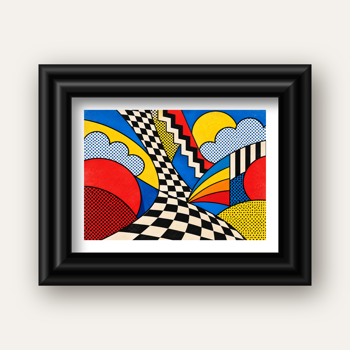 Soyut Pop Art Desenli Renkli Modern Poster Baskı — siyah galeri çerçeveli paspartulu