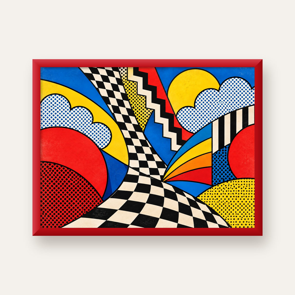 Soyut Pop Art Desenli Renkli Modern Poster Baskı — kırmızı çerçeveli