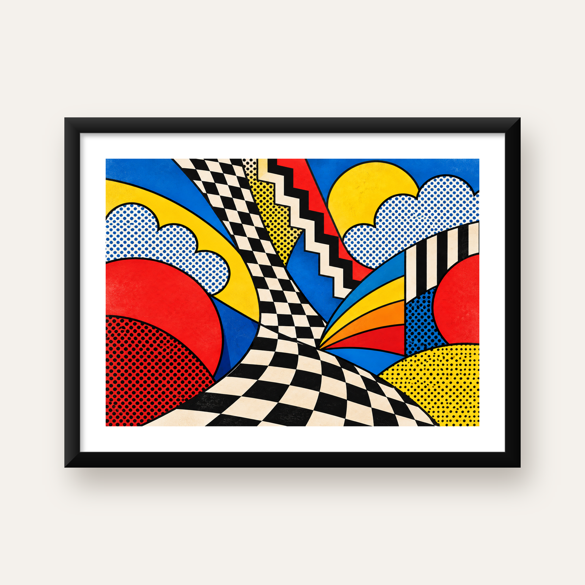 Soyut Pop Art Desenli Renkli Modern Poster Baskı — Yatay baskı, beyaz paspartulu