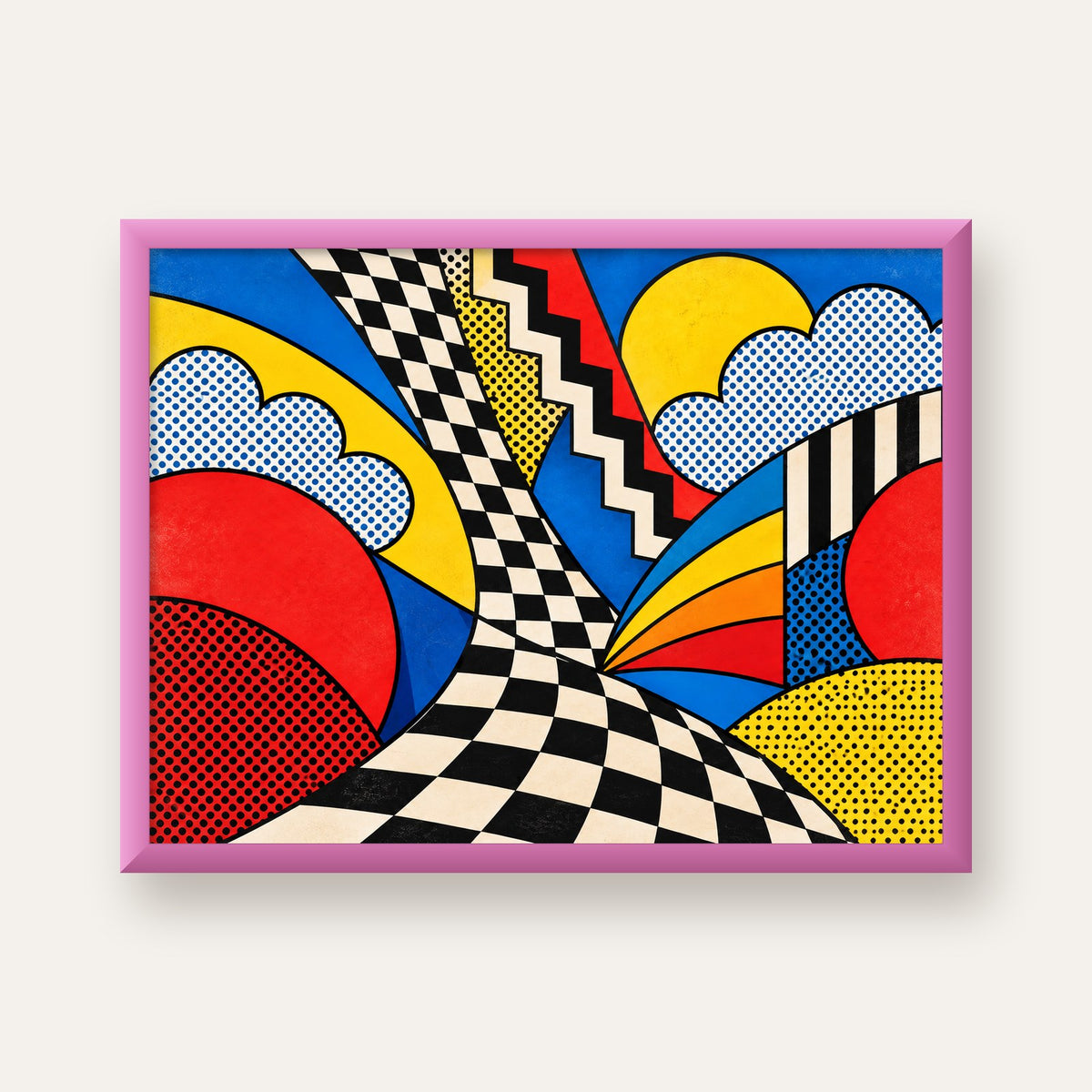 Soyut Pop Art Desenli Renkli Modern Poster Baskı — pembe çerçeveli