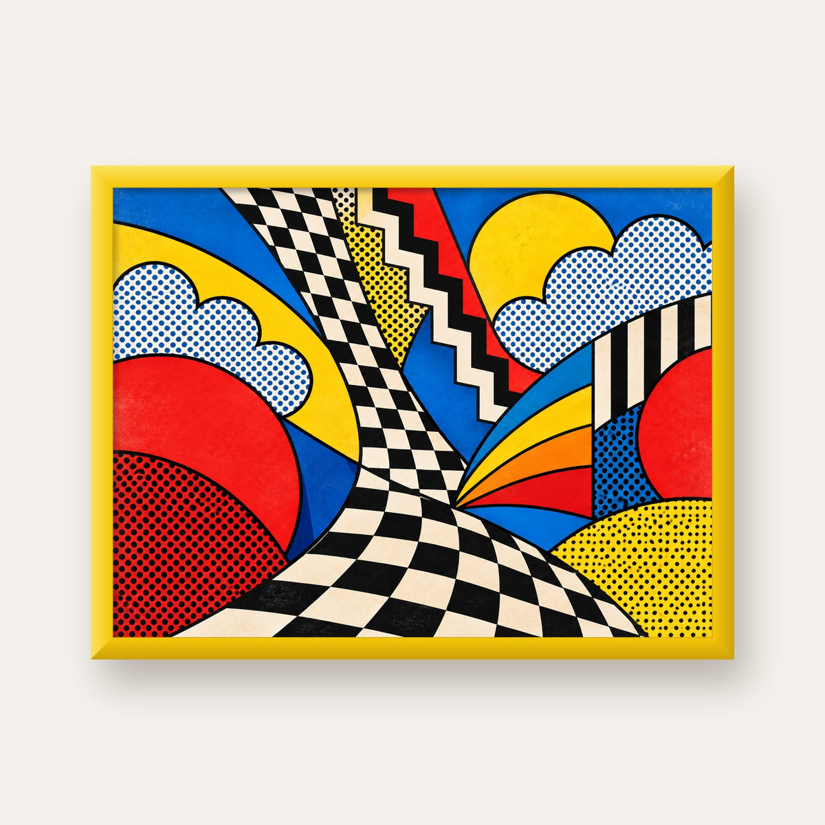 Soyut Pop Art Desenli Renkli Modern Poster Baskı — sarı çerçeveli