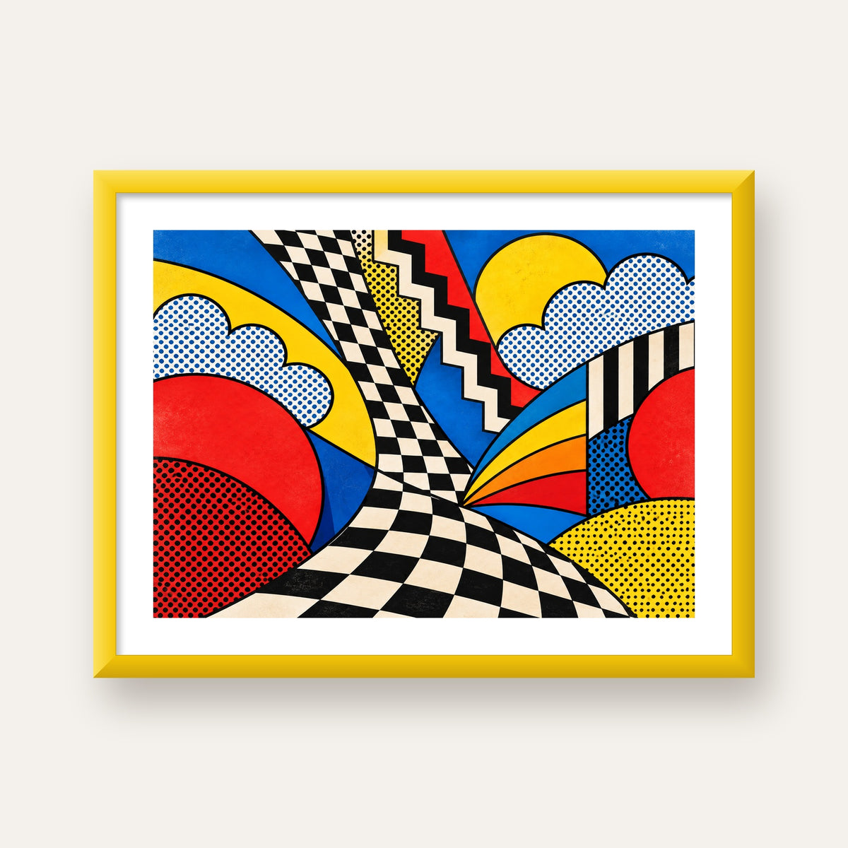 Soyut Pop Art Desenli Renkli Modern Poster Baskı — sarı çerçeveli paspartulu