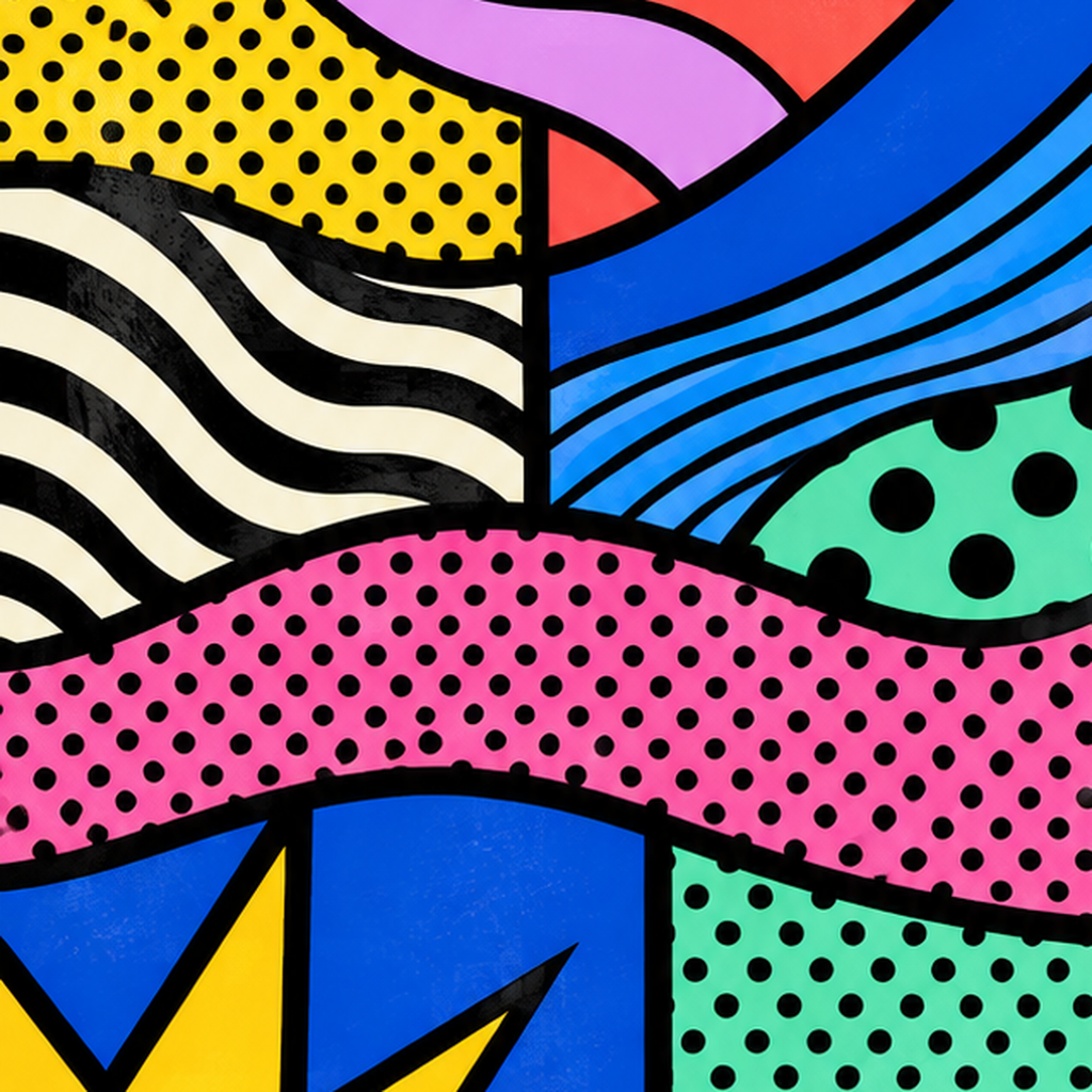 Pop Art Renkli Geometrik Desenli Poster – Canlı Soyut Baskı — baskının yakın çekimi, kâğıt dokusu ve renk detayı