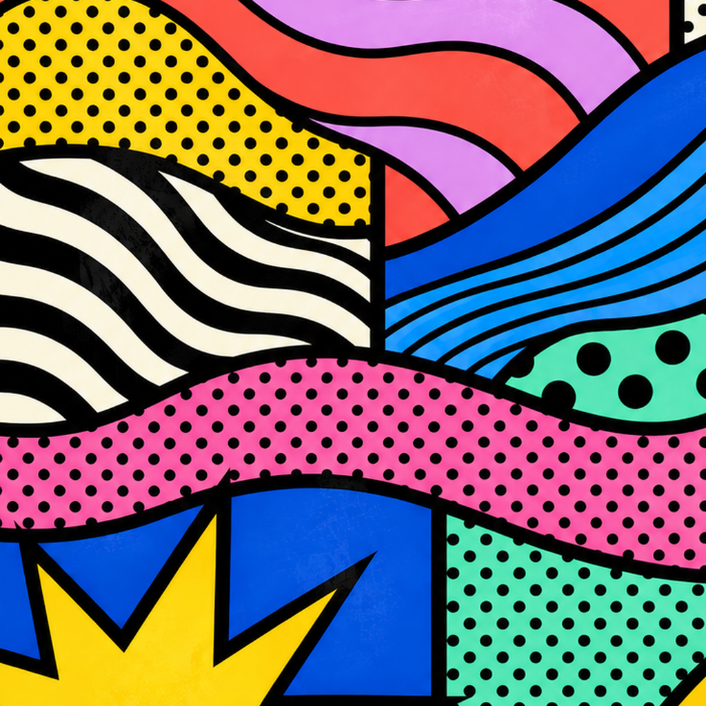 Pop Art Renkli Geometrik Desenli Poster – Canlı Soyut Baskı — baskının yakın çekimi, kâğıt dokusu ve renk detayı